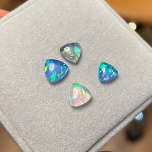 Natural Fire Opal Doublet 9mm Trillion cut Cabochon gemstones. set of 4